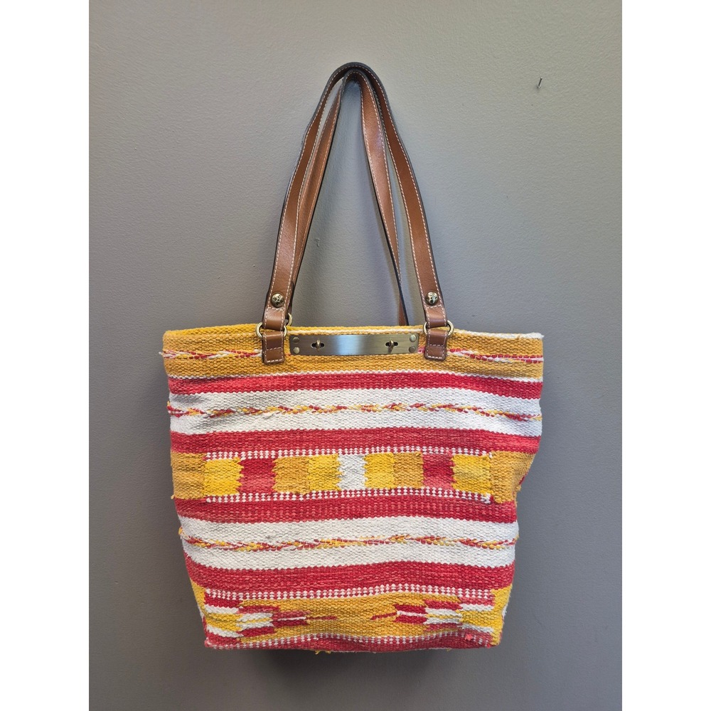 Patricia Nash Woven Cotton Leather Tote Bag Southwestern Tribal Boho Aztec Purse